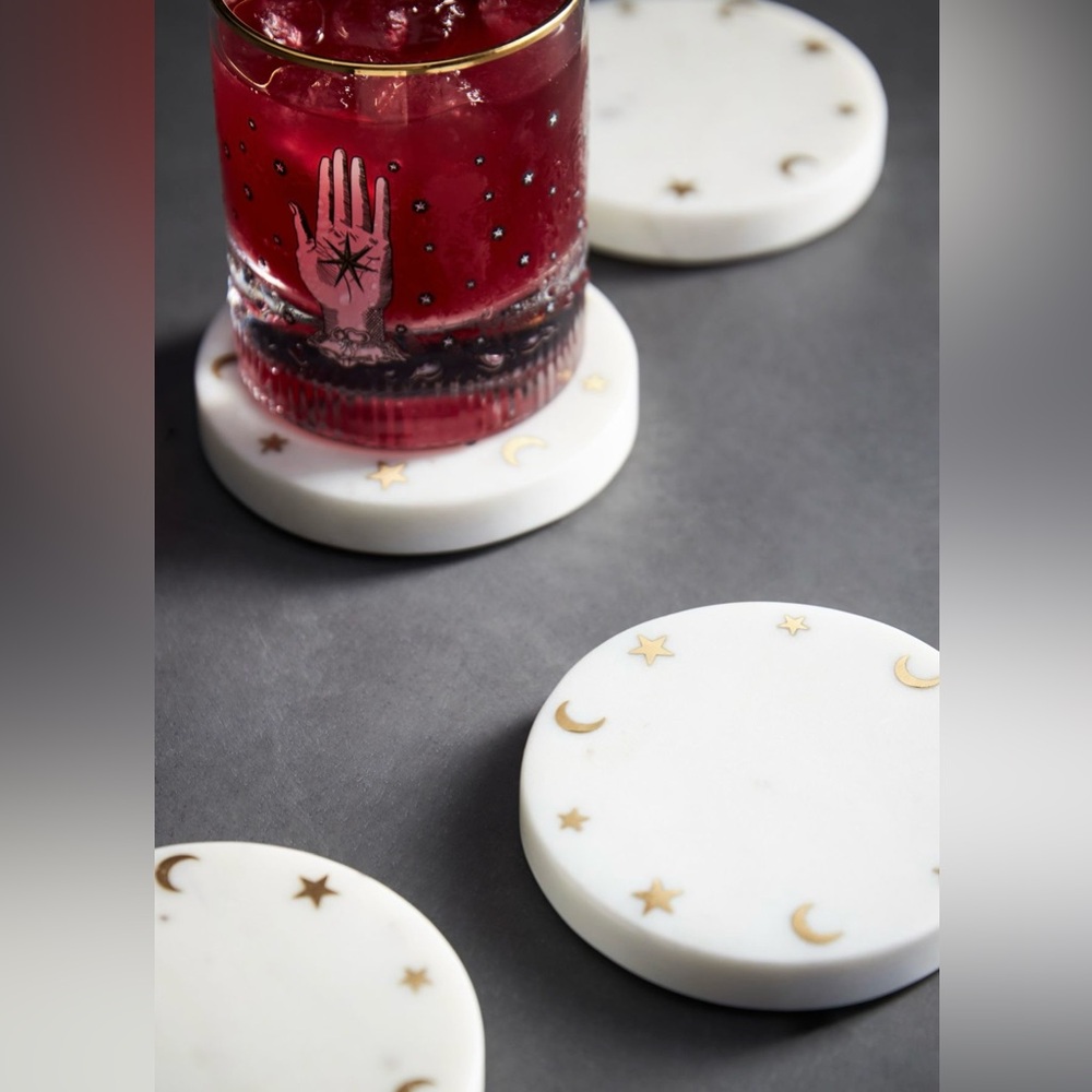 Marble and Brass Celestial Coasters - Set of 4